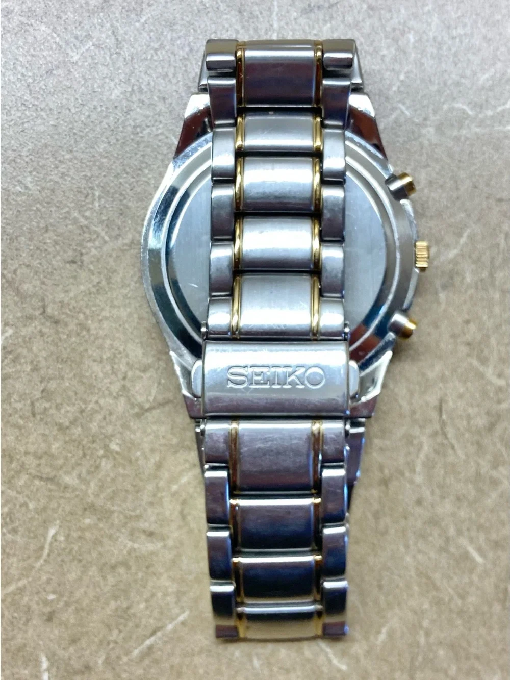 Seiko Two-Tone Silver and Gold Chronograph Watch 7T62-0BW0
